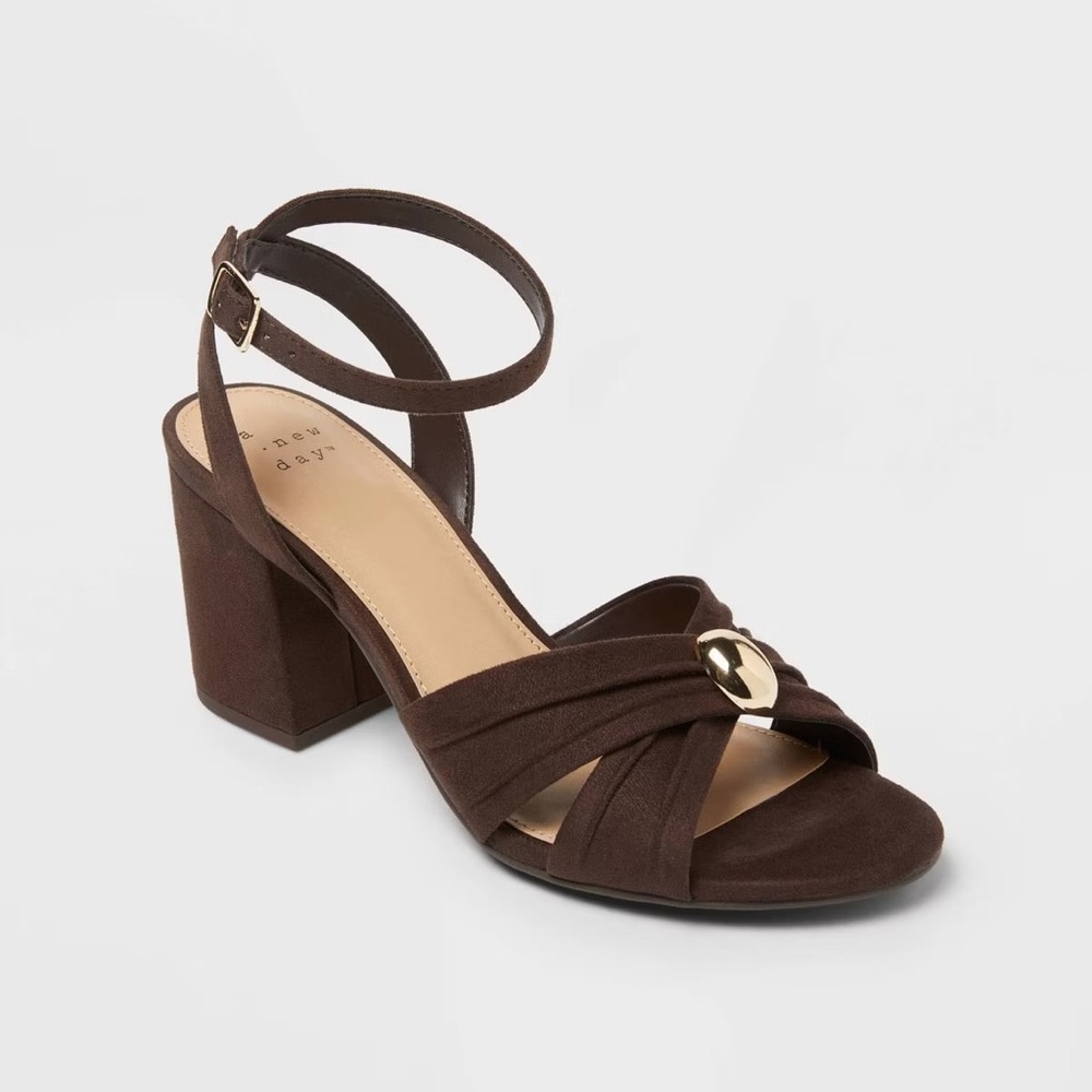 Brown Bibi Strappy Peep Toe Heels